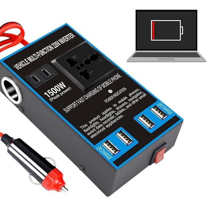 Specification: Product name: Car Plug Adapter USB interface: 5V fast charge (four USB ports) Input voltage: 12V/24V applicable Output voltage: DC220V Max power: 1500W : metal shell Output jack: Double jack (1) Three jack (1) Power cable length: about 75cm/29.53in